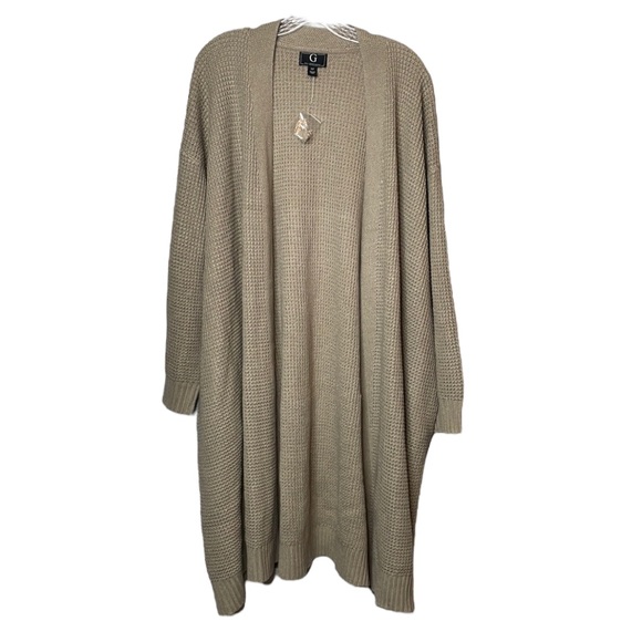 G by Giuliana Sweaters - G by Giuliana Waffle Knit Duster Cardigan Sweater Open Front Beige XL P NWOT